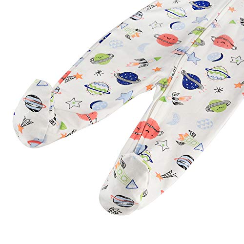 Baby Footed Pajamas Zipper with Mittens - 3 Packs Cotton Baby Boys' One-Piece Footies Onesie Pjs Sleep and Play Overall(Space/Vehicle/Whale,6-9 Months) - Thumbnail 7