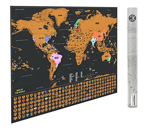 Deluxe Scratch Off Travel Map Poster - w/US States and Country Flags |
A Unique Travel Tracker World Map Canvas | Comes with Clean Design and
Vibrant Colors | Detailed Landmass Cartography