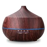 Arova Aromatherapy Essential Oil Diffuser ,400ML,with Aroma Cool Mist Humidifier ,Adjustable Mist Mode,Auto Shut-off,7 Color Changing LED Light for office home baby - Black Wood Grain