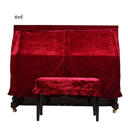 Monkeysell Full Piano Cover Cloth Art More pleuche Decorated with Macrame for Universal Upright Vertical Piano Upright piano universal 118-131 (RED)ï¼ˆnot include chair coverï¼‰