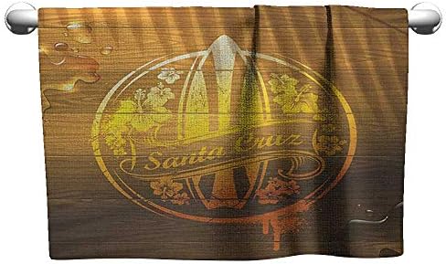 Soft Towel W28 x L12 Surf,Surfboard Illustration with Flowers Riding Waves on Surface of Water Theme, Brown Yellow Orange Bath Towel
