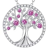 Tree of Life Necklace October Birthstone Created Pink Tourmaline Sterling Silver Jewelry Birthday Gift for Her