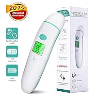 Luchild Forehead and Ear Thermometer - Digital Medical Infrared Thermometer Instant Accurate Reading for Baby and Adults- LCD Display Baby Infrared Thermometer with Fever Alarm - CE and FDA Approved