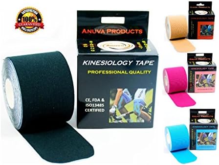 Kinesiology Tape - Downloadable Kinesiology Taping Instructions (Finger Print tape) Professional Quality - 2 in. x 16.4 ft Uncut Rolls - Water Resistant Tape - Sport Tape - Kinesio Tape - Black