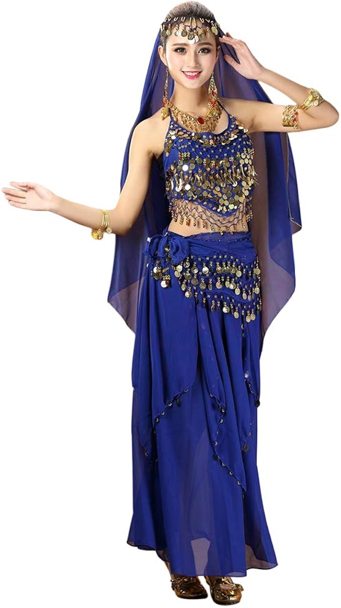 Womens Belly Dance Set Tassel Sequined Indian Dance Carnival