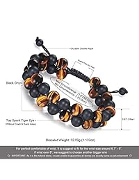 Haskare Brazalete de piedra de ojo de tigre para hombre y mujer, piedra de energía natural, aceite esencial de lava rock, ónice negro, brazalete de abalorios de ojo de tigre ajustable para parejas