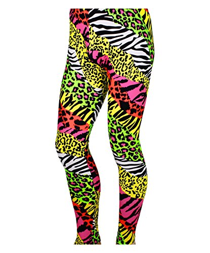 Men's 80's Heavy Metal Pants Neon Rainbow Animal Print (Medium (34-36))