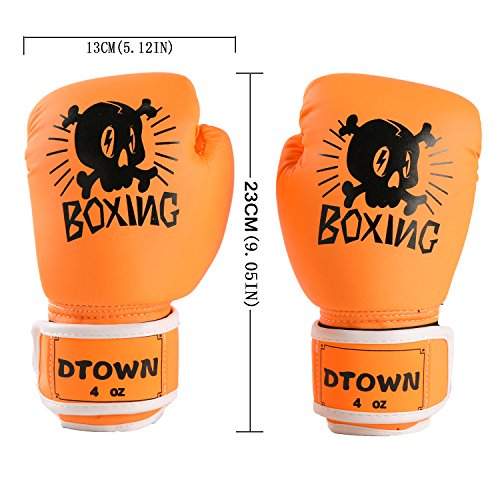 Dtown 4 Ounce Gloves for Boys Boxers,Kids Punching Gloves for Boxing Training Sparring Lightweight Orange PU Gloves for Girls Toddler Boxers - Thumbnail 2