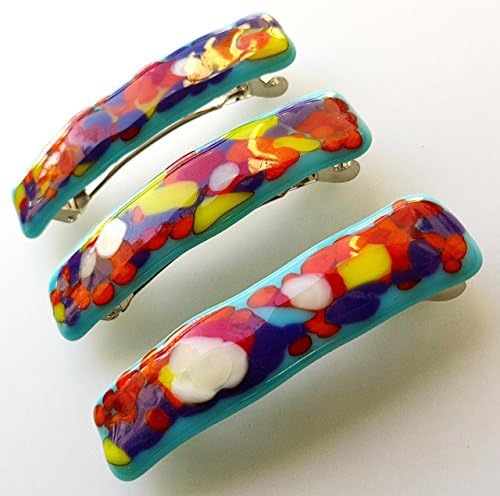 3 Hair Barrettes Glass Colourful Blue Mosaic,ORIGINAL HANDCRAFT,Hair Clip,Beautiful Hair Jewelry