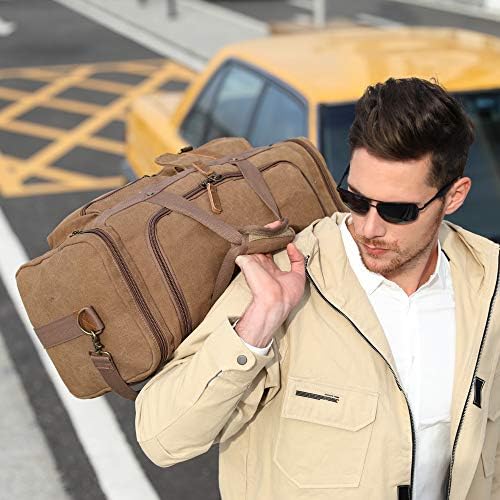 Plambag Large Canvas Duffel Bag Overnight Travel Tote Weekend Bag(Coffee) 7 Plambag Large Canvas Duffel Bag Overnight Travel Tote Weekend Bag(Coffee)