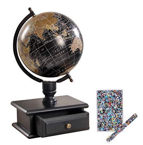 Luxe Collection-Vintage Wood Decorative Globe with Drawer and Decorative Pen/Diary Set
