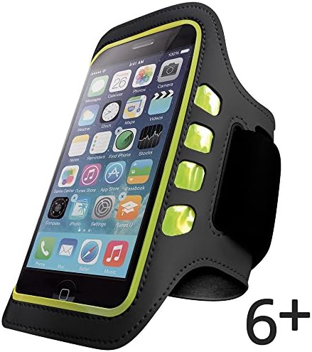 iPhone 6 Plus and 6S Plus Armband - Best for Running, Sports and Workout - LED Lights, Sweatproof, Touch Sensitive, Key Holder - Black
