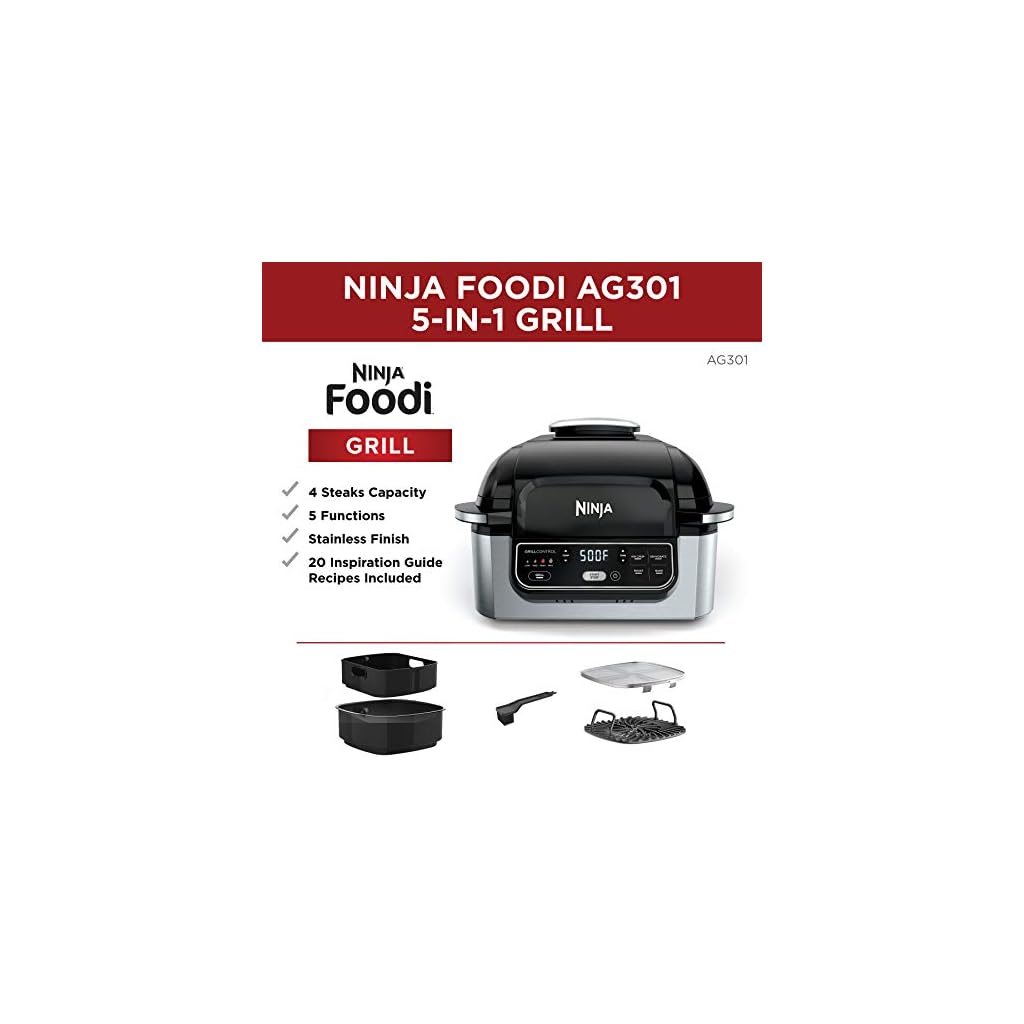 Ninja AG301 Foodi 5in1 Indoor Grill with Air Fry, Roast, Bake