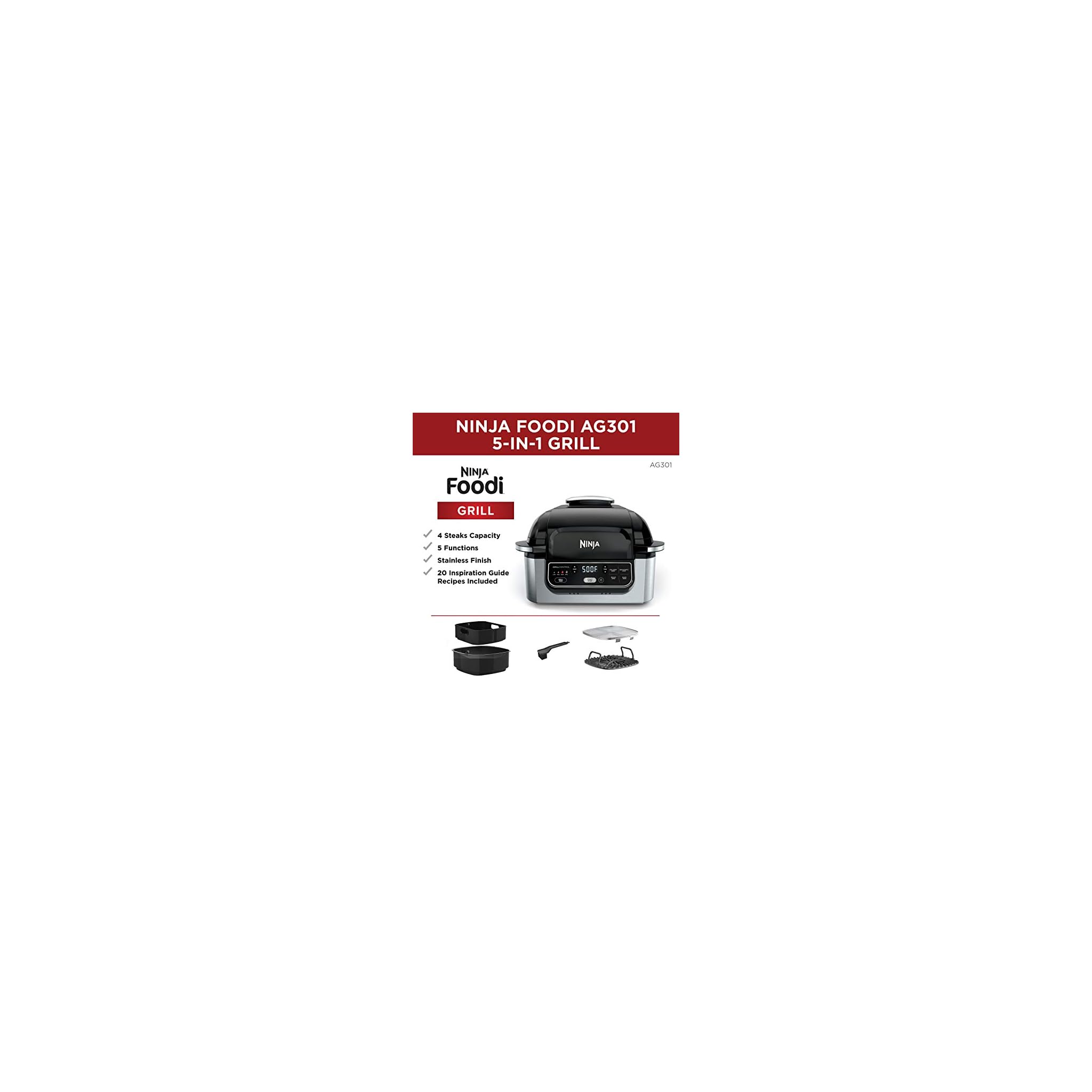 Ninja AG301 Foodi 5in1 Indoor Electric Grill with Air Fry, Roast