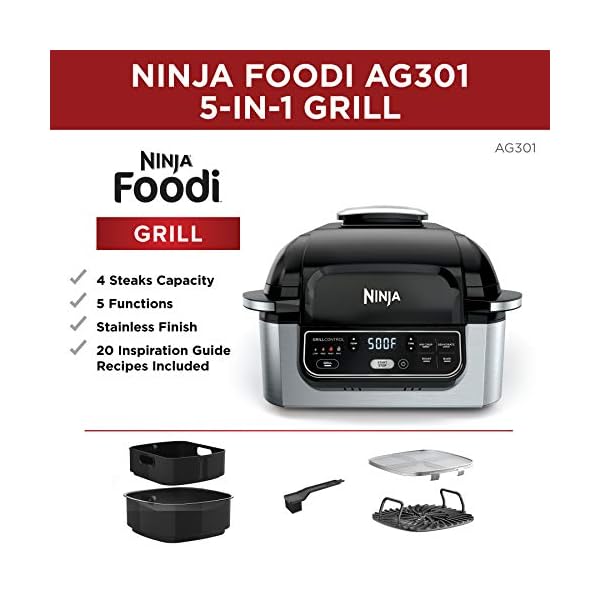 Ninja-Foodi-5-in-1-4-qt-Air-Fryer-Roast-Bake-Dehydrate-Indoor-Electric-Grill-AG301-10-x-10-Black-and-Silver