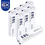 EBL 1.5V AA Lithium Batteries 3000mAh (8 Packs Non-Rechargeable) - Up to 6X Long-lasting - Battery Case Included