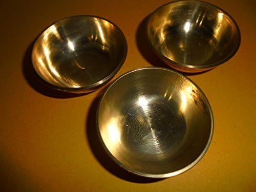 Artcollectibles IndiaSet of 2 Brass Bowls for Diwali Hindu Puja Navratri Item India Havan Aarti Tika Mauli Holi Religious