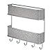 mDesign Wall Mount Metal Woven Mail Organizer Storage Basket - 2 Tiers, 6 Hooks - for Entryway, Mudroom, Hallway, Kitchen, Office - Holds Letters, Magazines, Coats, Leashes, Keys - Chrome/Light Gray