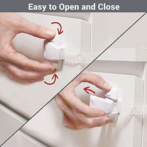 Baby Safety Cabinet Locks | Latches to Child Proof Cabinets, Drawers, Fridge and Toilet | Bonus Removal and Re-use Kit | Children Proofing | 3M Adhesive | Adjustable Strap and Latch Lock - Thumbnail 5