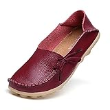 Amaxuan Women's Leather Loafers Shoes Wild Driving Casual Flats Burgundy 9