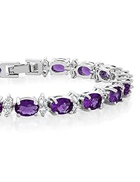 Pulsera de tenis de mujer con circonitas cúbicas de color morado redondo y ovalado de 20,00 quilates y circonitas cúbicas