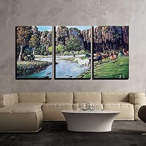 3 Piece Canvas Wall Art - Horse Crossing The River of Oil Painting - Modern Home Art Stretched and Framed Ready to Hang - 16"x24"x3 Panels