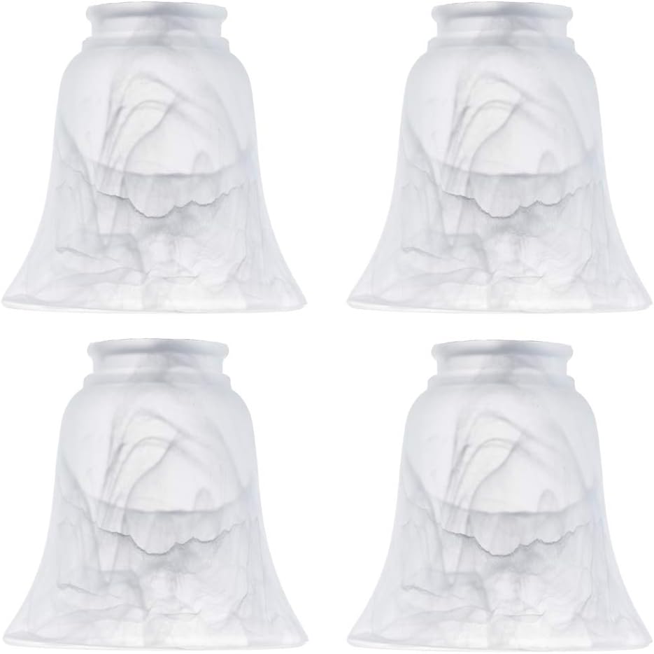 Ceiling Fan Light Covers, Transitional Style Bell Frosted Shade, Milky Scavo Glass Alabaster