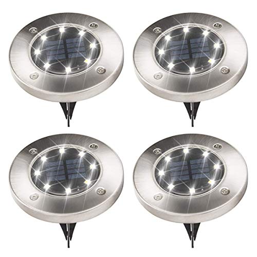 Upgraded Garden Solar Disk Lights Outdoors, Pathway Decorative Ground Lights with 8 LED Light for Patio, Yard, Backyard, Lawn Landscape Lighting Decoration (White Light, 4 Pack)