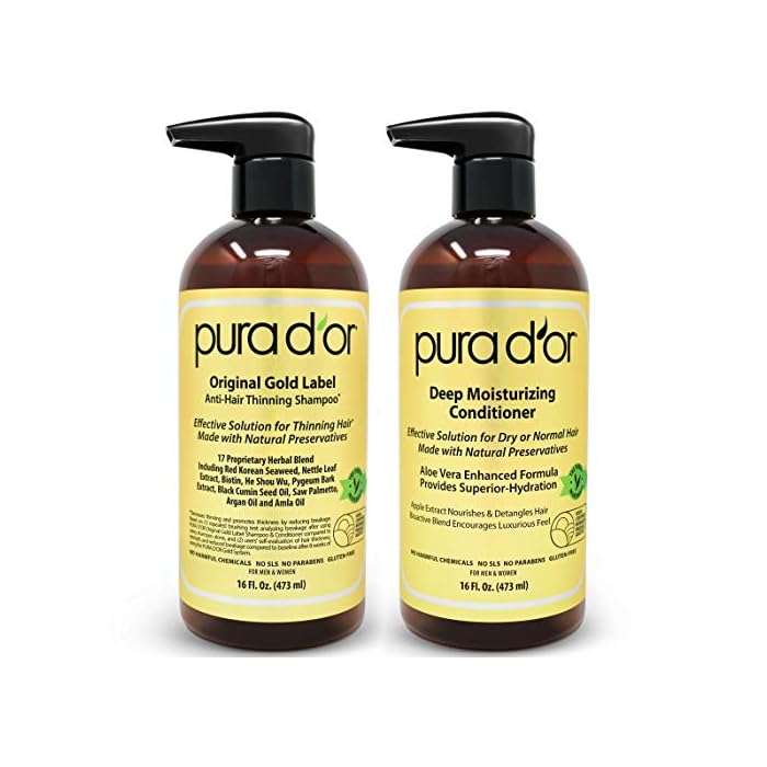 PURA D'OR Anti-Thinning Biotin Shampoo and Conditioner, CLINICALLY TESTED Proven Results, DHT Blocker Thickening…