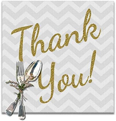 Placemats for Dining Room Kitchen Table Decor,Golden Yellow Tone Glitz Typography Zigzag Gratitude Theme,Washable Easy to Clean Table Mats Non Slip Placemats Set of 6