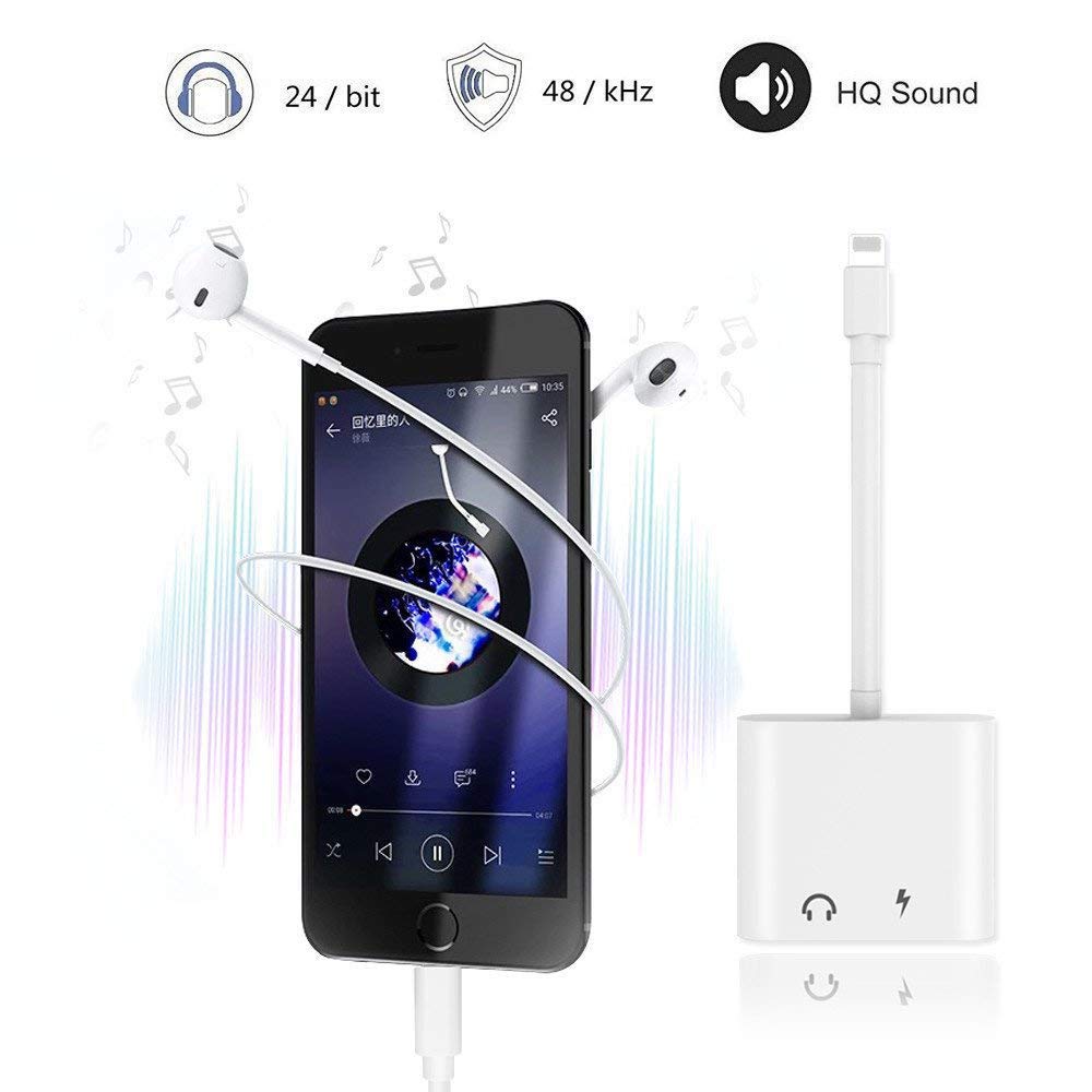 Compatible Charger and Headphone Adapter Applicable for iPhone max X / 7/7 Plus / 8/8 Plus,Supfox 2 in 1 Dual Headphones Adapter and Splitter Design for Calling & Remote & Charger & Music