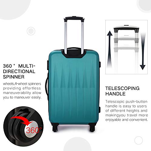 Luggage 3 Piece set ABS Hardshell with Spinner Durable and Lightweight 3 PC Suitcase sets 20 24 28 inch, Free Backpack Inside (Green 2)