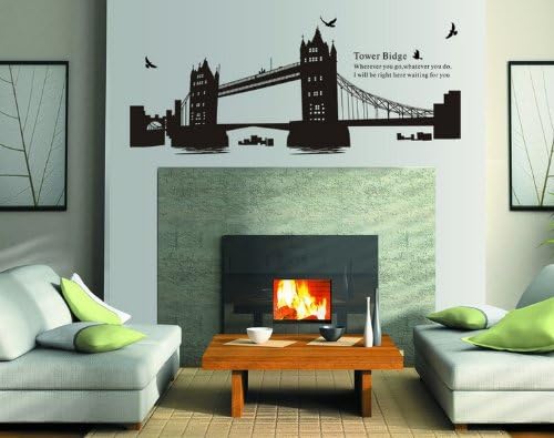 Mega WS Home Decor Mural Vinyl Wall Sticker Black Skyline London Tower Bridge Kids Nursery Room Wall Art Decal Paper