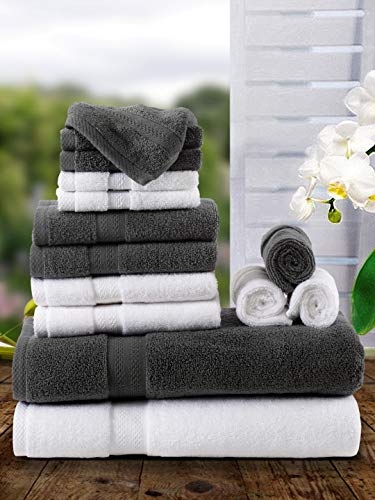 BIANCA [14pc] Zero-Twist 100% Cotton Ultra-Fluffy Towels -2pc Bath, 4pc Hand, 8pc Face (Paradiso) Solid-Multi