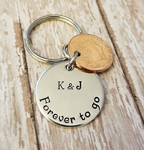 1 Year Down and Forever To Go 1st Anniversary Coin Key Chain Lucky 2018 Copper Penny