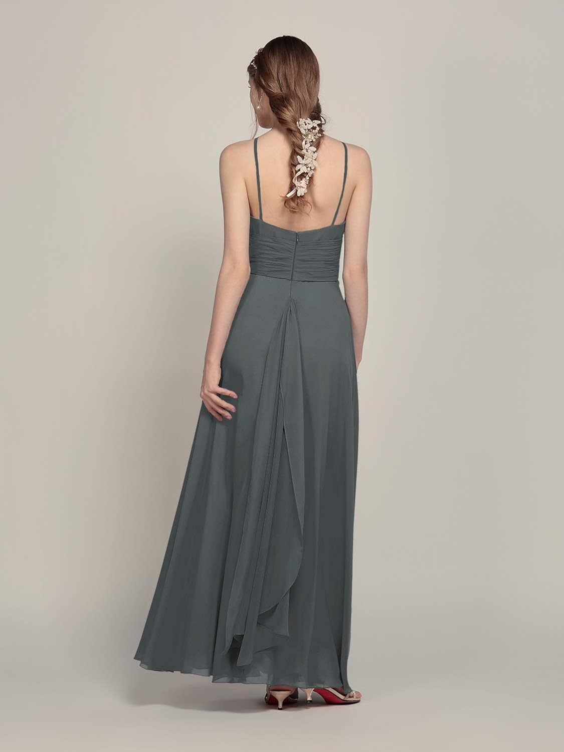 AW BRIDAL Chiffon Halter Long Bridesmaid Dresses Plus Size Formal Dreses for Women Maxi Evening Gown: Clothing