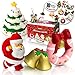 Christmas Squishies Toys (4 Pcs) - Xmas Donut Squishy, Christmas Bell, Christmas Squishy Tree & Santa Squishy. Bonus Xmas Stickers and Keychains.