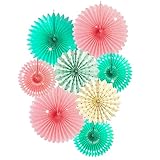 Tissue Paper Fans Decorations Kit for Wedding Bridal Shower Baby Shower Birthday Decoration Hanging Paper Fans Decoration, Cream Mint Green Rose Pink Golden Dot Paper Fans 8pcs