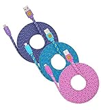 3PK 10ft (3M) Premium Grade Hi-Speed Braided Flat Noodle Lightning Cable Charger Cord for iPhone 6, 6 Plus, SE, iPad (Purple, Blue, Pink)