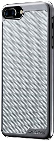 Chrome iPhone 7 Plus Protective Shiny Case [monCarbone Silver Carbon Fiber] Lens Protection, Slim Perfect Fit, Thin [Durable Resistant Hard Case] Easy Grip Mirror Gunmetal