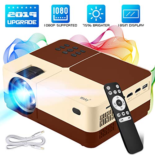 Wsky Portable Home Theater Video Projector – Newest 2019 3000Lux HD Video Projector – Support 1080P 1920×1080 Resolution – Perfect for Watching Movies Home Entertainment or Gift Giving (Brown)