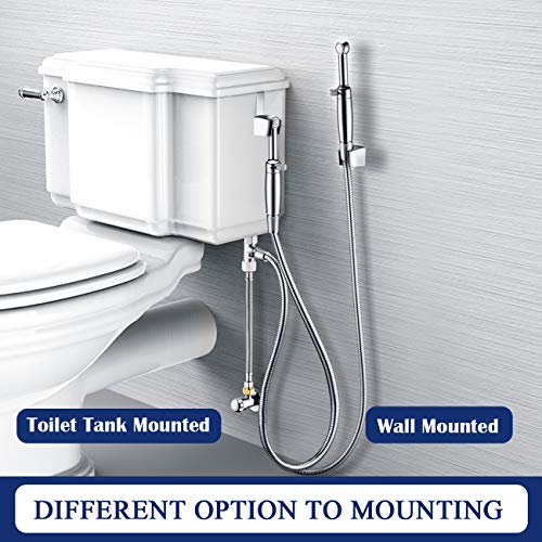 SonTiy Hand Held Bidet Sprayer for Toilet, Baby Cloth Diaper Sprayer Bathroom Bidet Brass Toilet Attachment, Chrome Jet Spray Nozzle Shattaf Muslim Shower with Shut-off T- Valve - Thumbnail 4