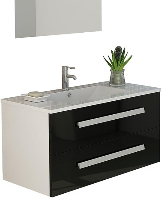 Jet Line Badset Badmobel Waschtisch Locarno Schwarz Weiss Oder Grau Hochglanz Unterschrank Badmobelset Schwarz Amazon De Kuche Haushalt