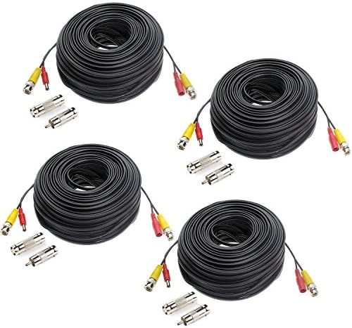 Hykamic 4 Pack 150ft BNC Video Power Cable Security Camera Wire Cord for CCTV DVR Surveillance System, Support 1080P Security Cameras Systems, Made by Pure Copper