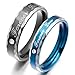 Men,Women's Wide 4mm 5mm "Forever Love" Stainless Steel Bands Ring CZ Black Silver Blue Valentine Love Couples Promise Engagement Wedding