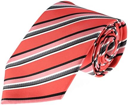 Glennbrook Mens Necktie Formal Stripe Series Elegant Fashion Tie Set with Pocket Square (Coral Pink)