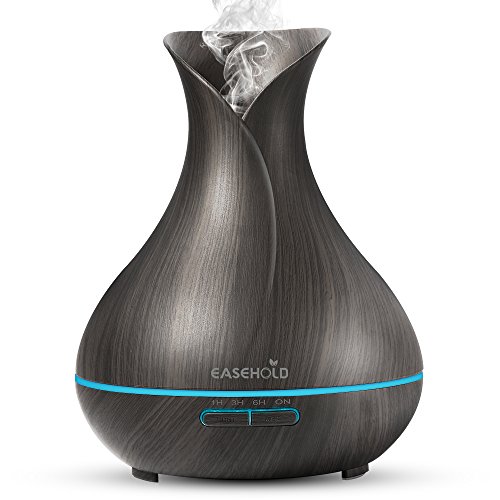Easehold Aroma Essential Oil Diffuser Humidifier 400ml Cool Mist with Colorful Lights 4 Timer Wood Grain Finish