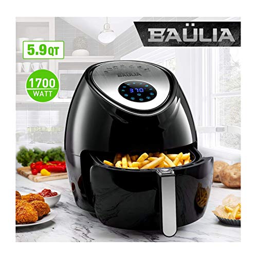 Click Here to See More Images Baulia AF811 Fryer 5.9qt – Easy to Use Digital Air Machine Healthy, Nutritious Food with No Oil – LCD Screen Control – Insulated Handle – Removable Cooking Basket, Black