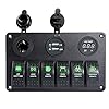 Proelectric-Green-LED-Light-1-Waterproof-MarineBoat-Car-Switch-Panel-6-Gang-USB-Charger-Voltage-Indicator-Power-Socket-5-pin-On-Off-Rocker-Switch