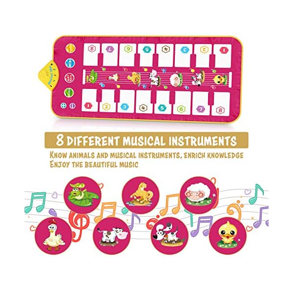 Magicfun Piano Mat, Music Dance Mat Toy for Toddlers, Double side Keyboard Play mat with 7 Animal Sounds, Educational Musical Carpet Gifts for Toddlers Boys Girls over 3 years old, 110 x 52 cm.